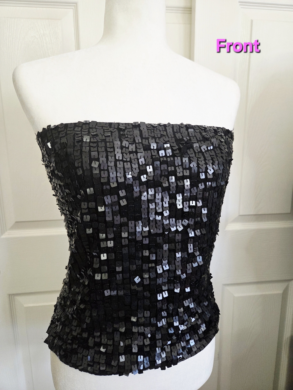 Black Sequin 90' Y2K Strapless Tube Top MEDIUM